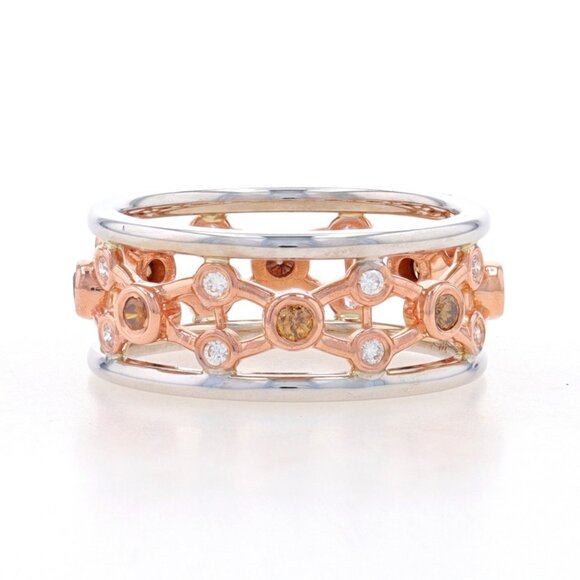 White Gold Fancy Brown Diamond Eternity Band 14k Rnd.36ctw Lattice Ring Sz 7 1/2